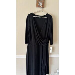 NWT Lauren Ralph Lauren Womens Size 16W Black Jersey Knit Dress 3/4 Sleeve